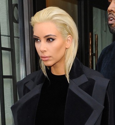 Kim Kardashian with her platinum blonde hair