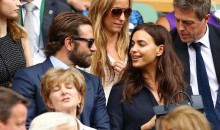 Bradley Cooper and Irina Shayk watch the Men's Singles Final match of the Wimbledon Tennis Championships on July 10, 2016 in London, England. 